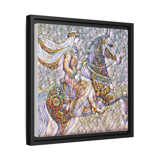 Stained Glass Style Knight on Horse Matte Framed Canvas – Fantasy Wall Art
