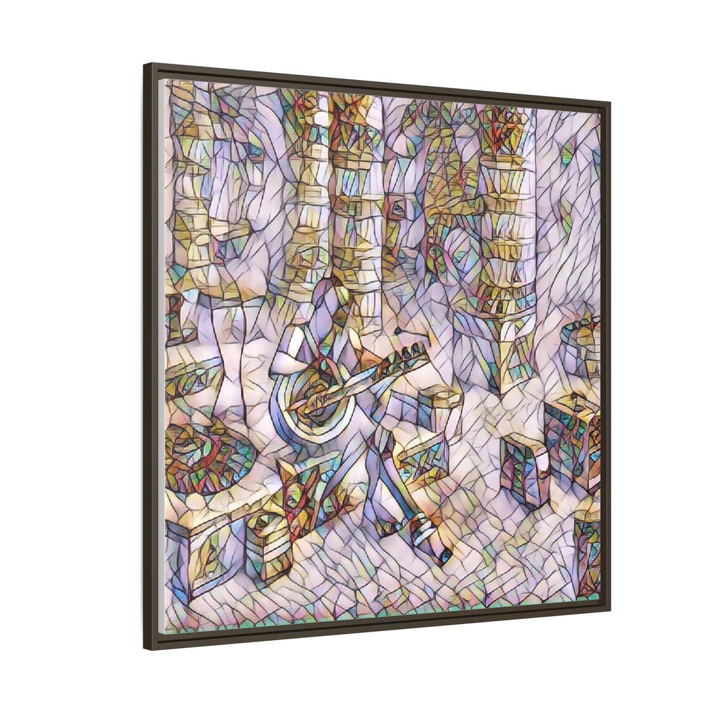 Framed Matte Canvas Art - Abstract Guitarist in Colorful Mosaic