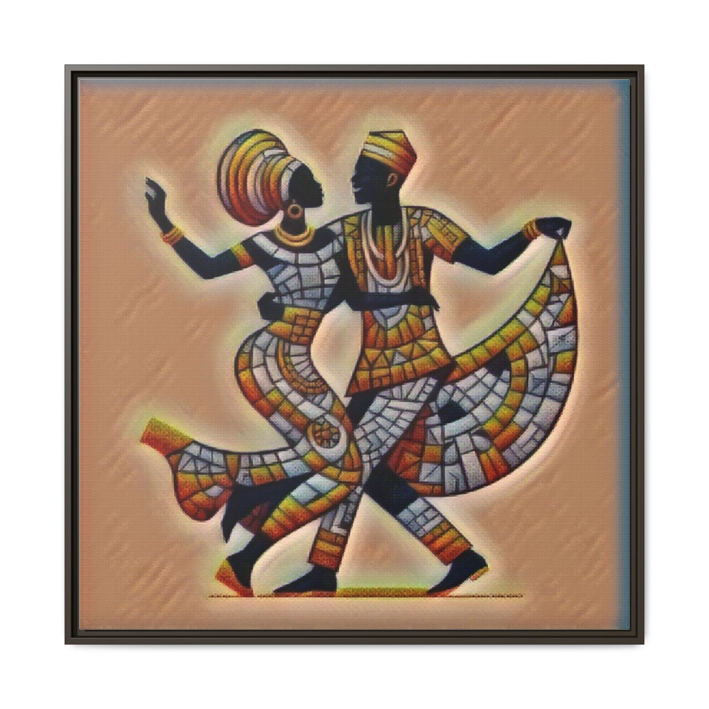 Framed African Dance Mosaic Art Print — Matte Canvas Wall Decor