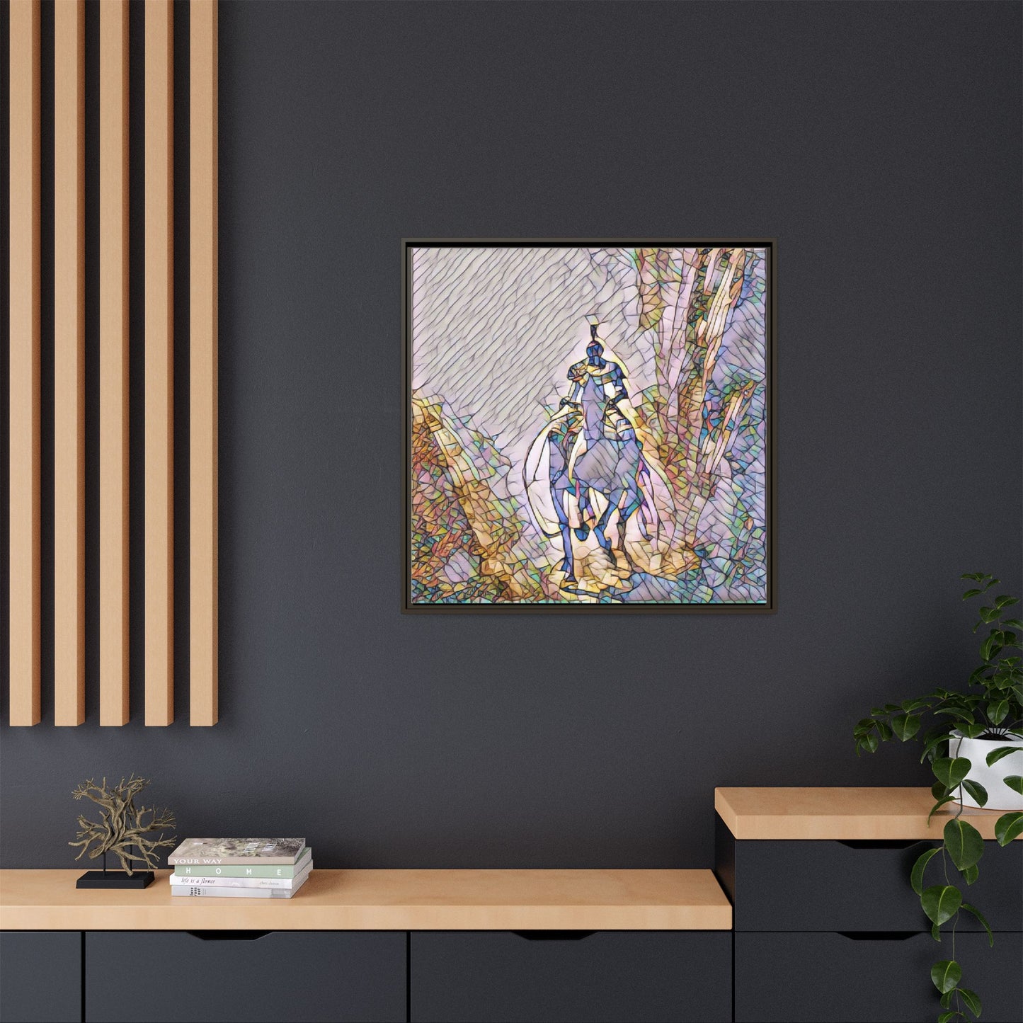 Stained-Glass Knight Matte Framed Canvas Wall Art