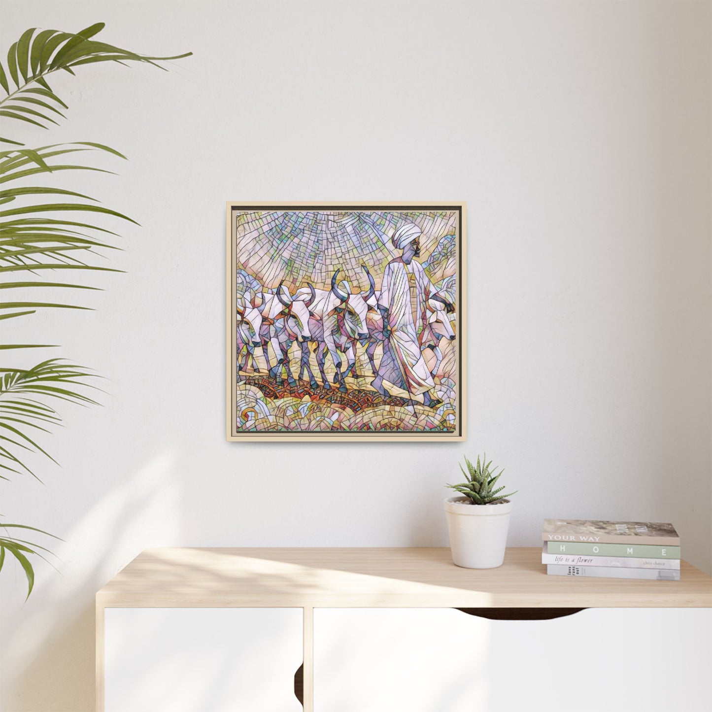 Framed Matte Canvas Art — African Herdsman Mosaic Print