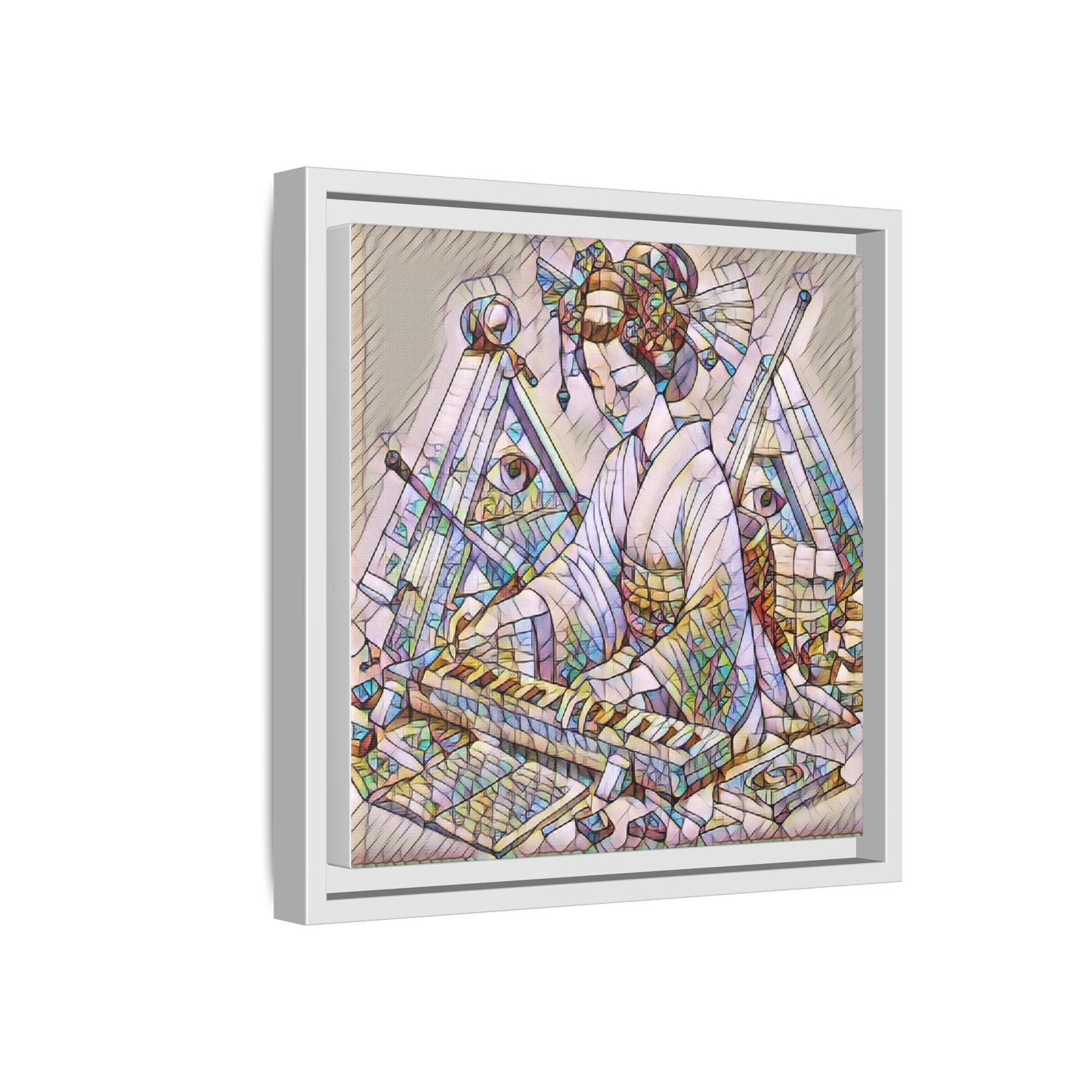 Framed Matte Canvas: Stained-Glass Geisha Wall Art