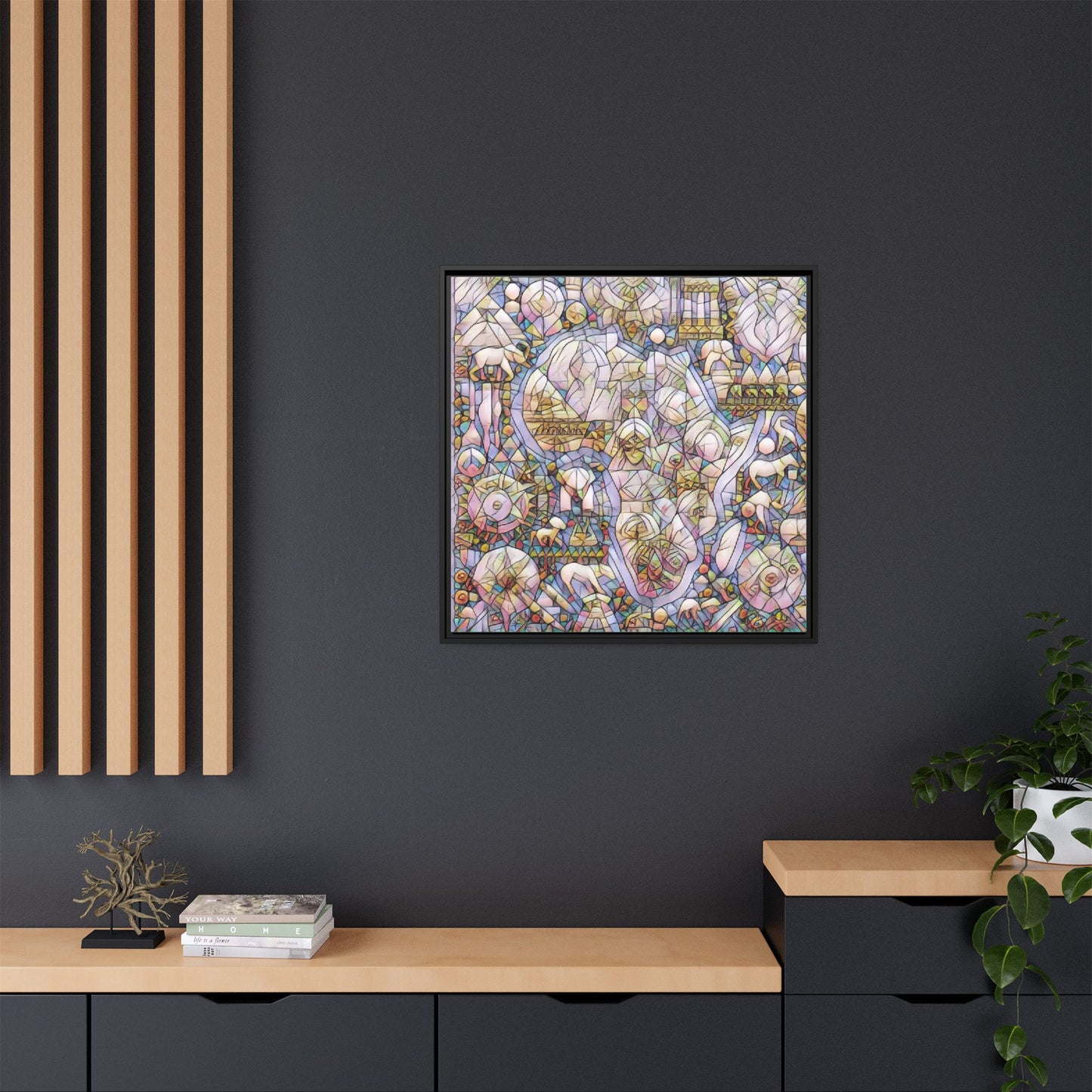 Abstract Stained-Glass Style Framed Canvas Print