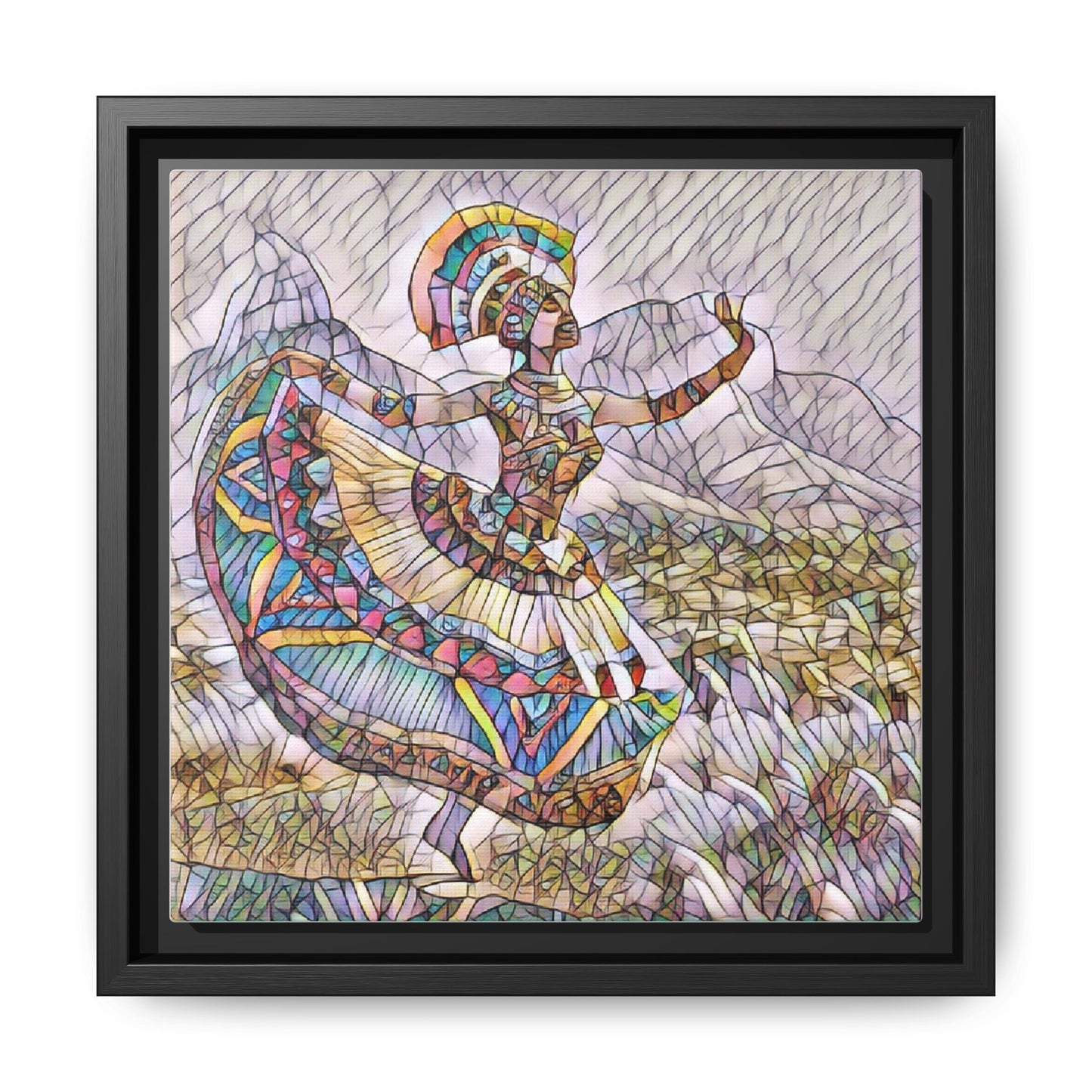 Ballerina Mosaic Framed Canvas Print — Colorful Ethnic Dance Wall Art