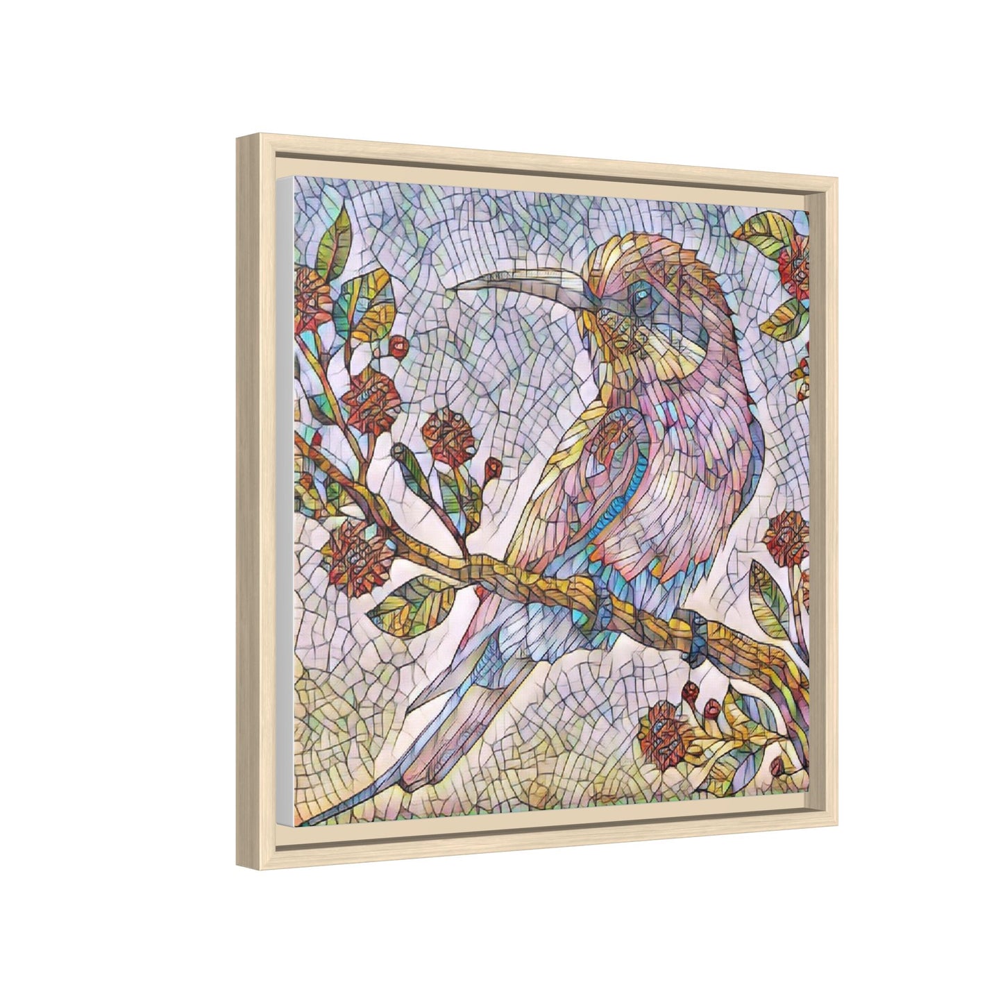 Framed Mosaic Bird Art Print — Colorful Kookaburra Wall Canvas