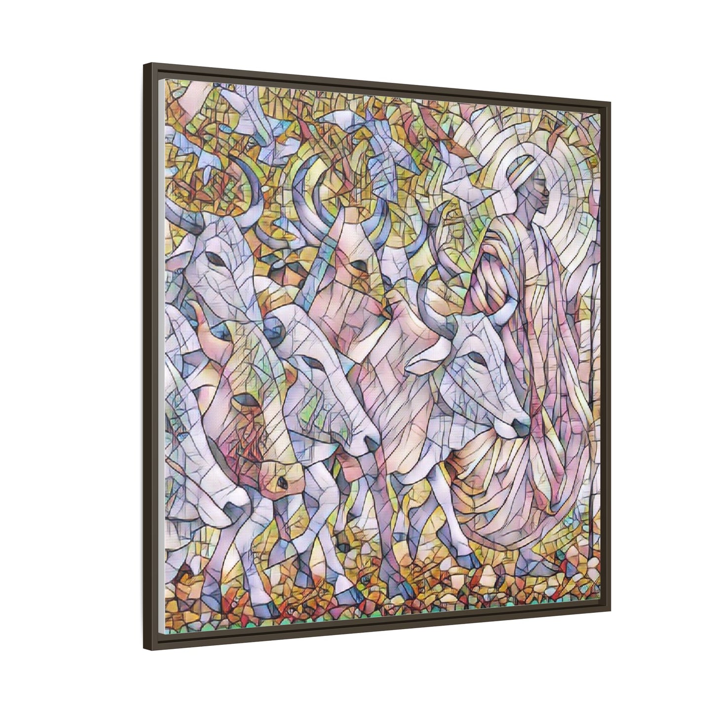 Framed Matte Canvas Art — Stained-Glass Style Cattle Herd