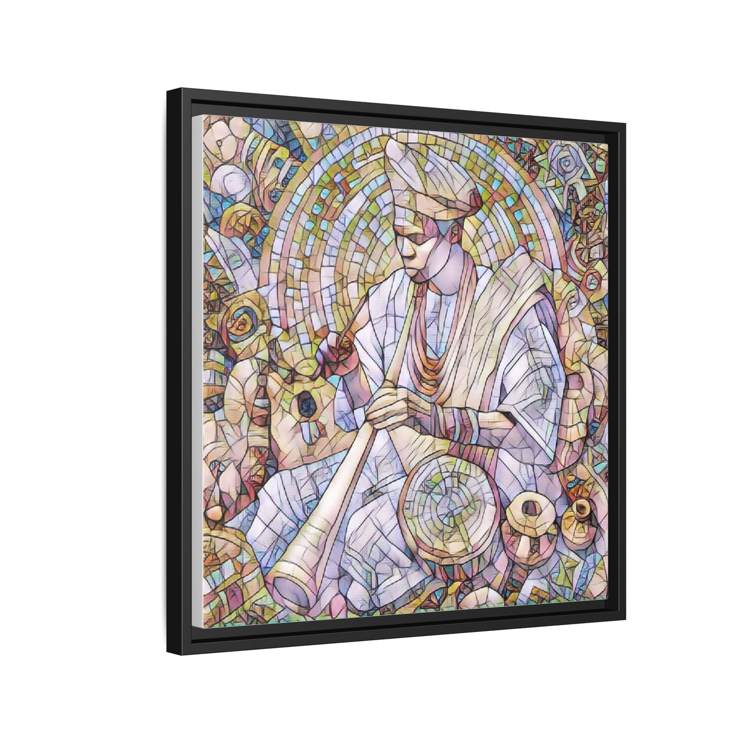 Framed Matte Canvas Print — African Drummer Mosaic Art