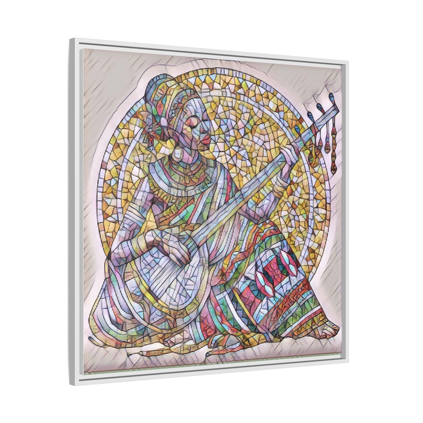 Framed Canvas Art - Colorful Mosaic Musician Wall Decor