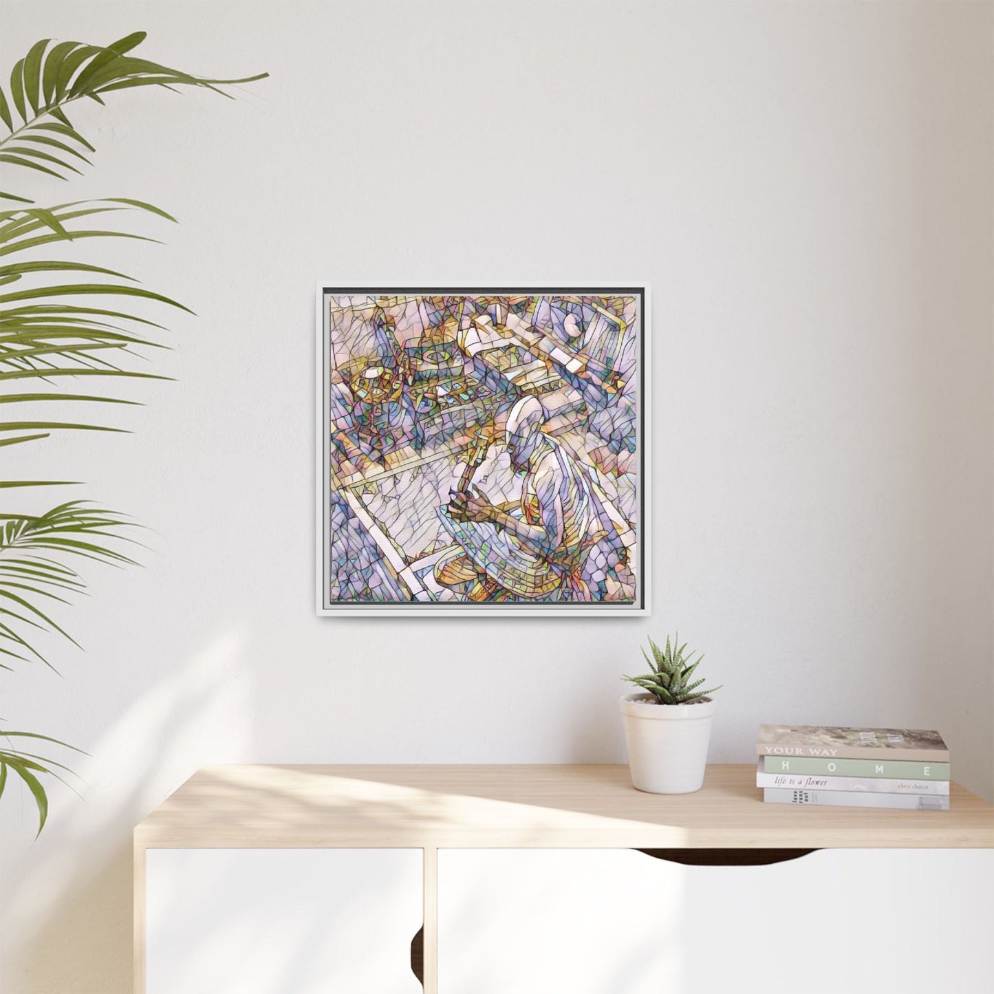 Stained-Glass DJ Matte Canvas Print (Framed) — Colorful Music Room Wall Art