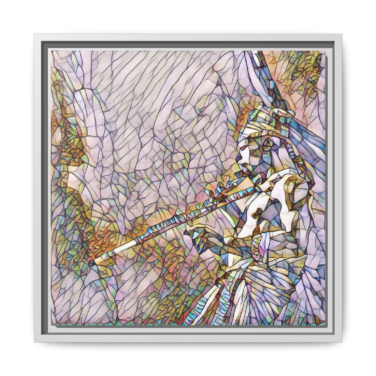 Abstract Tribal Flutist Matte Canvas Framed Wall Art