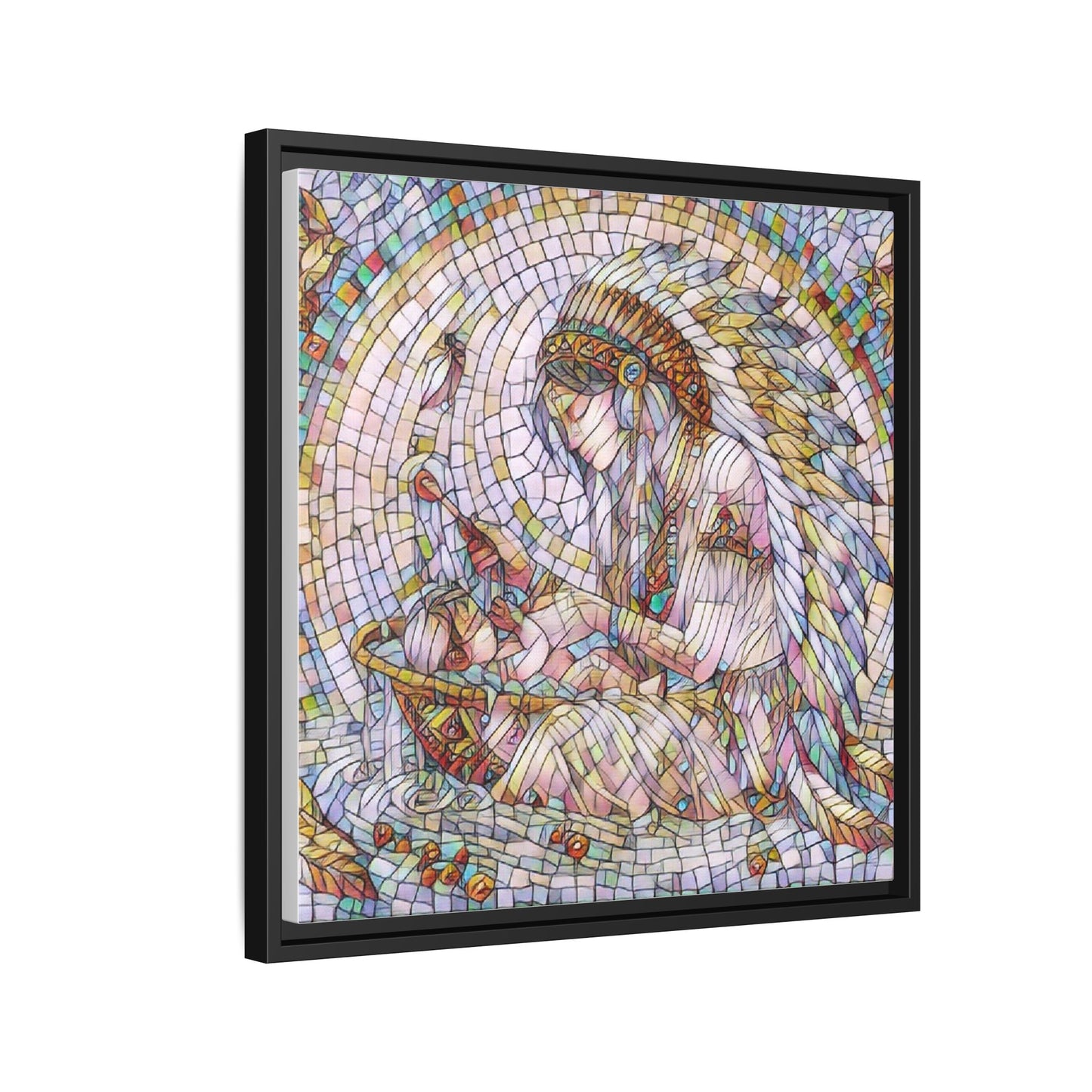 Framed Mosaic Native Mother & Child Matte Canvas Art