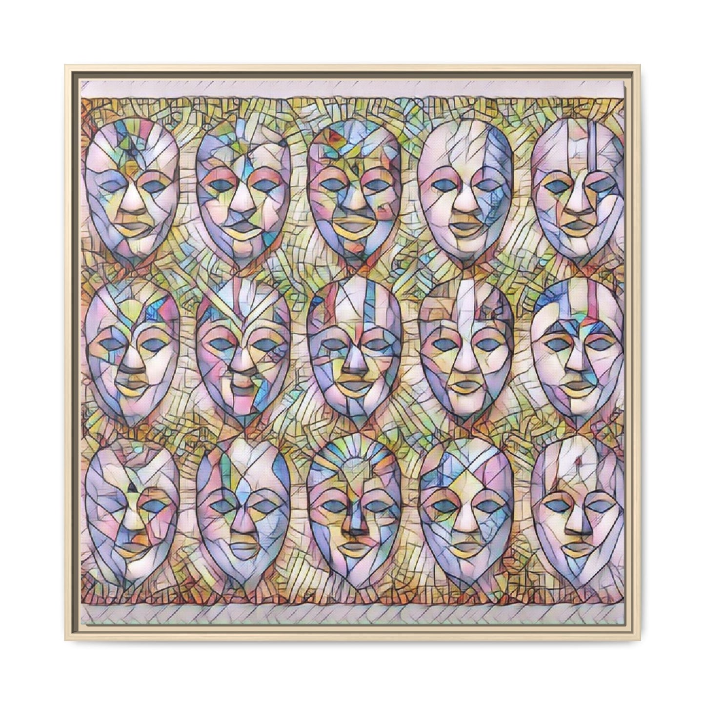 Abstract Mask Art Matte Canvas Print — Framed Multicolor Wall Art