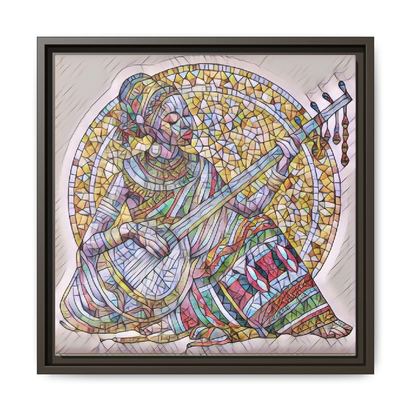 Framed Canvas Art - Colorful Mosaic Musician Wall Decor