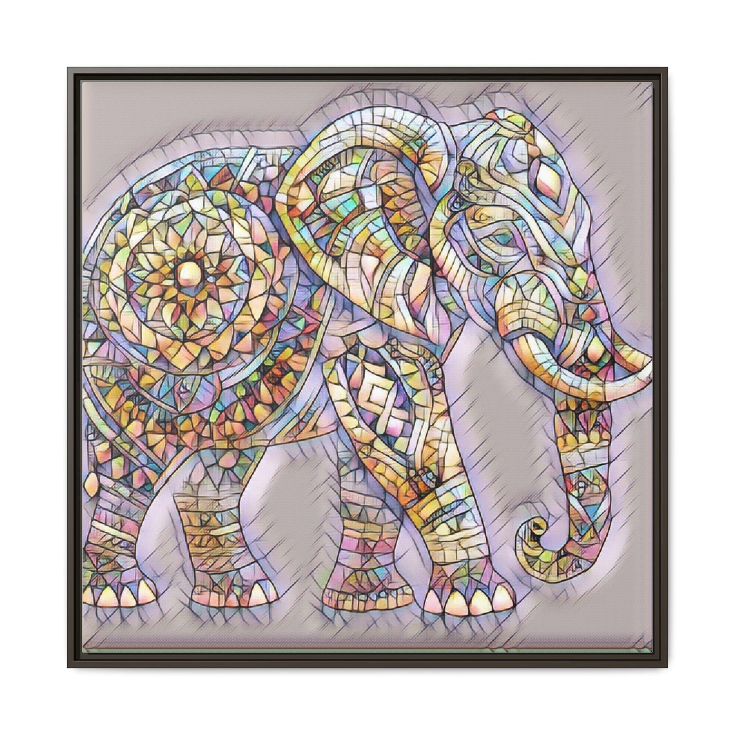 Colorful Mosaic Elephant Framed Canvas Print