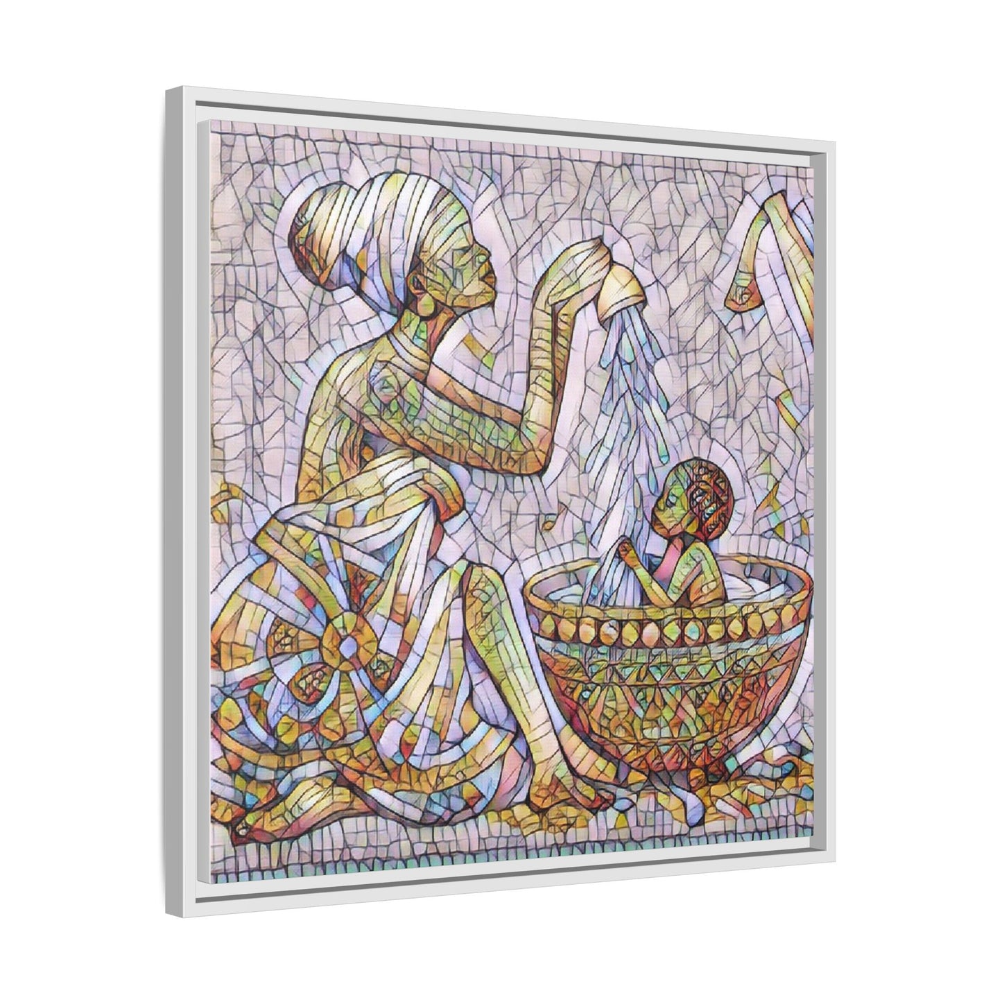 African Mother and Child Mosaic Matte Canvas (Framed)