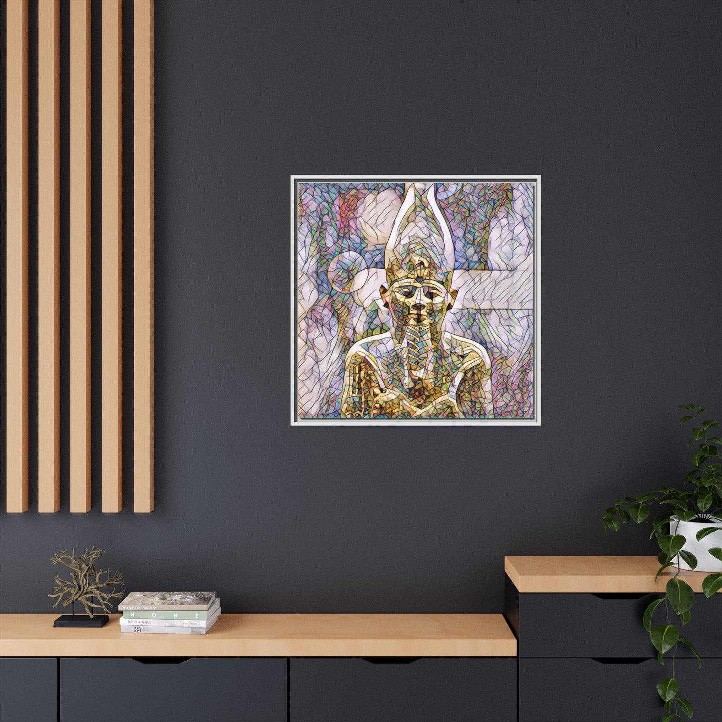 Egyptian Pharaoh Stained-Glass Style Matte Canvas Print, Framed