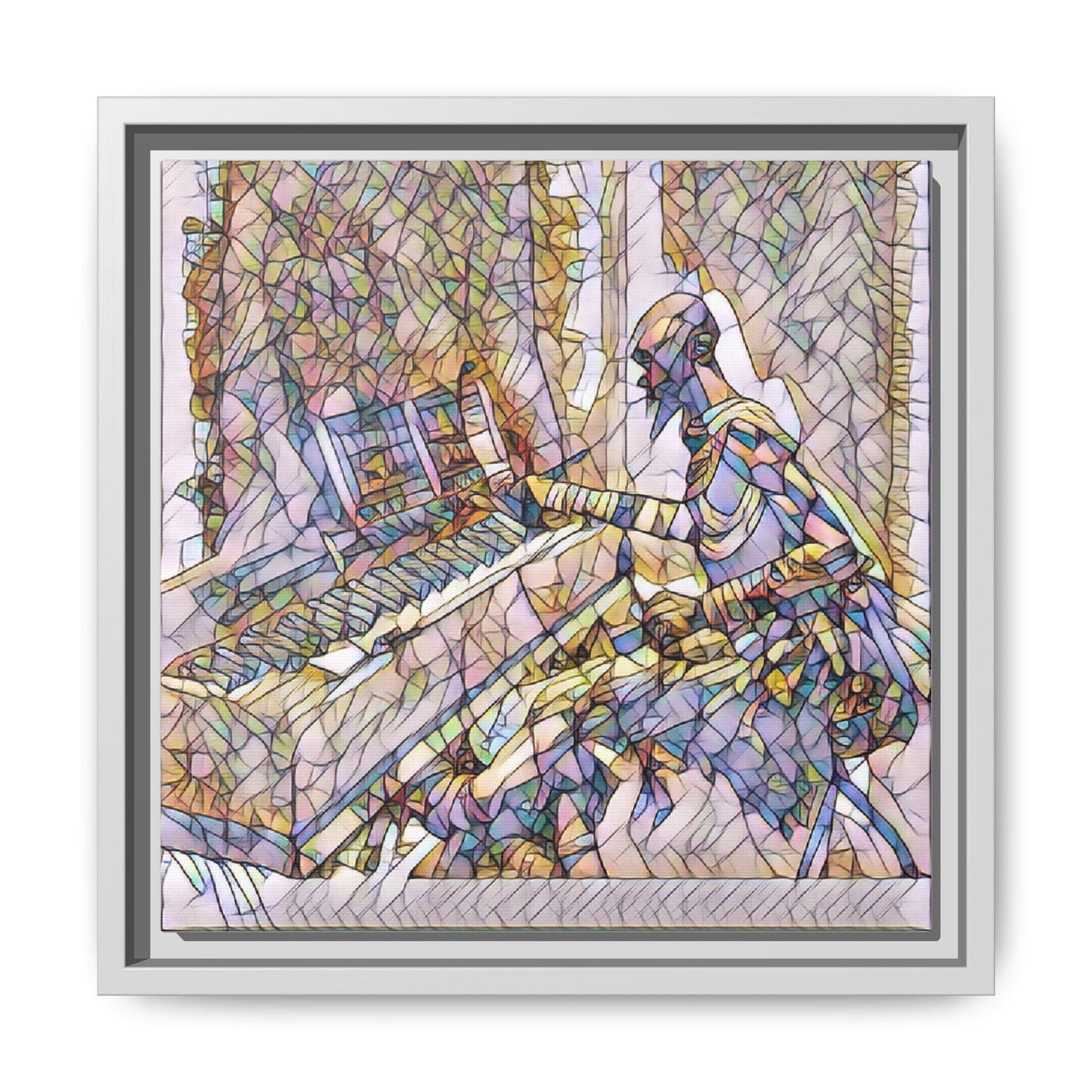 Framed Matte Canvas Art — Colorful Abstract Musician at Piano