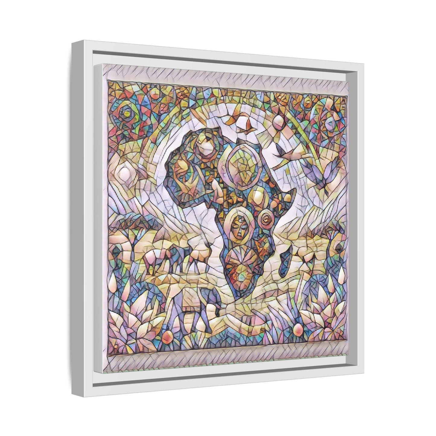 Abstract Mosaic Africa Framed Canvas — Colorful Stained-Glass Wall Art