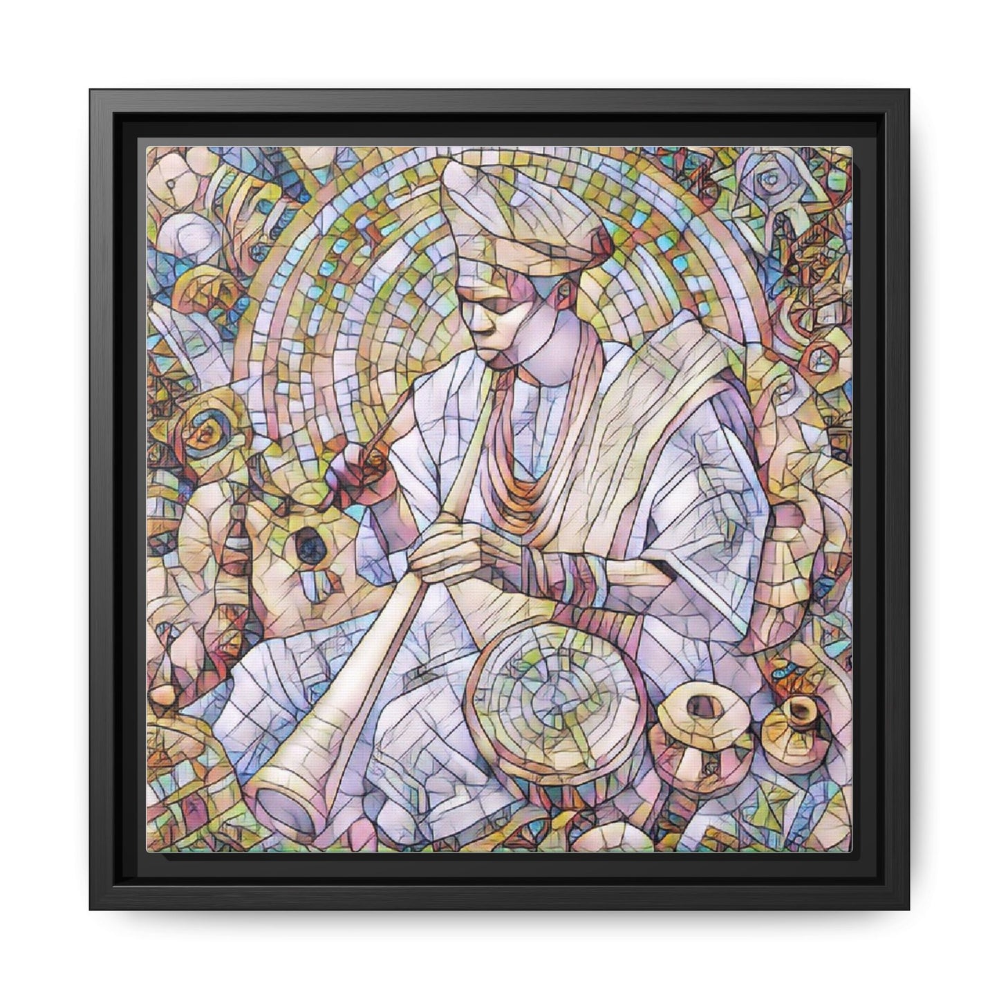 Framed Matte Canvas Print — African Drummer Mosaic Art