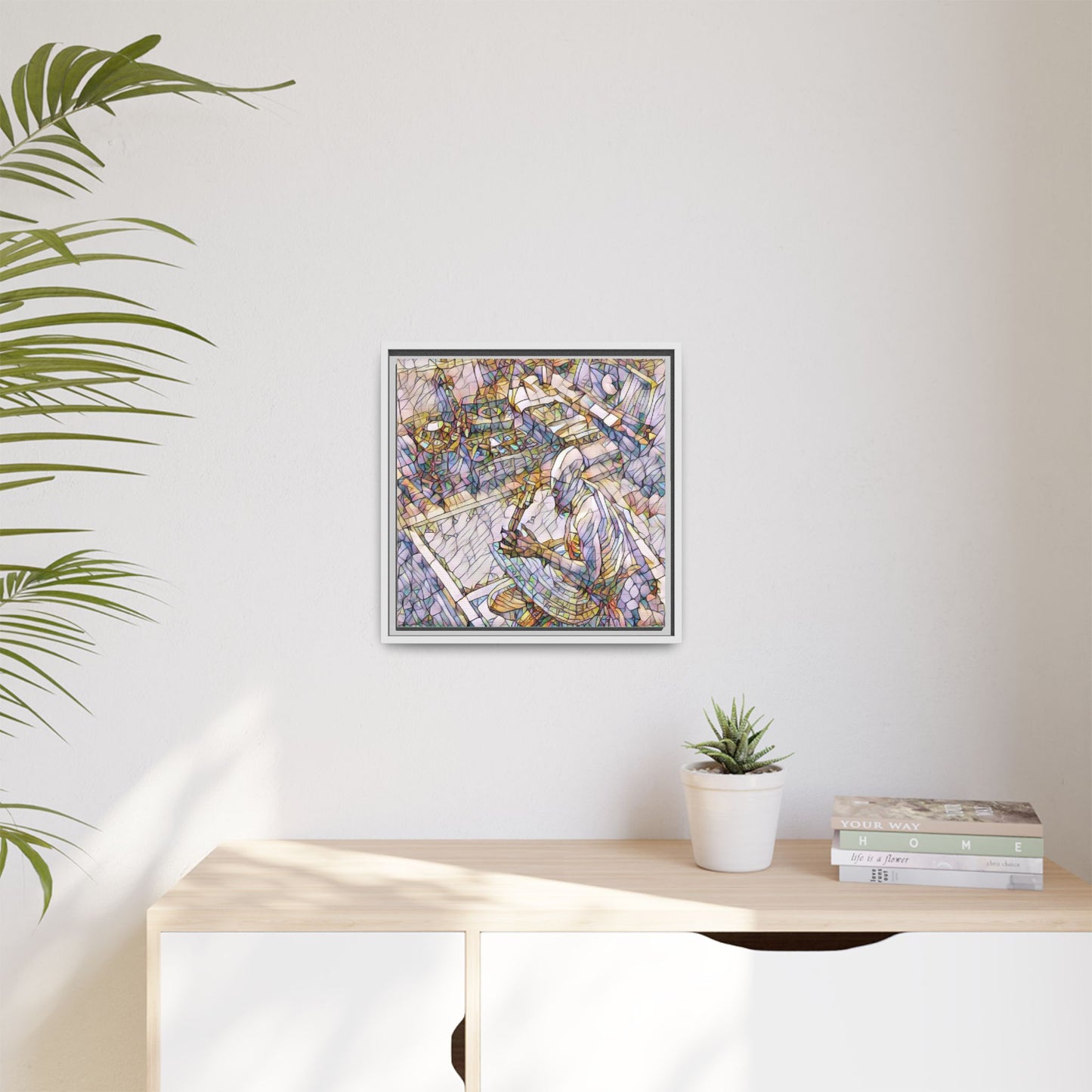 Stained-Glass DJ Matte Canvas Print (Framed) — Colorful Music Room Wall Art