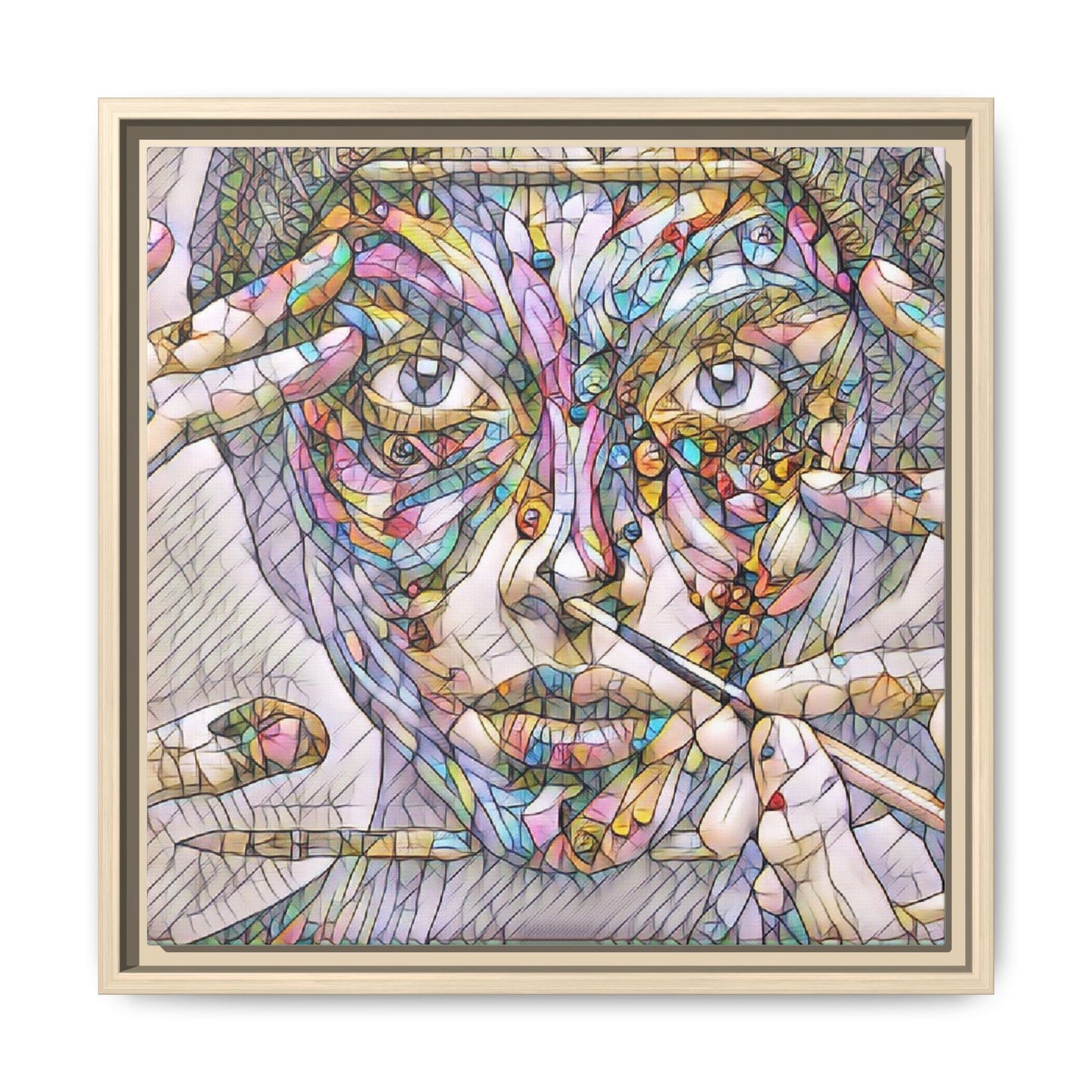 Framed Abstract Mosaic Face Canvas — Colorful Modern Wall Art