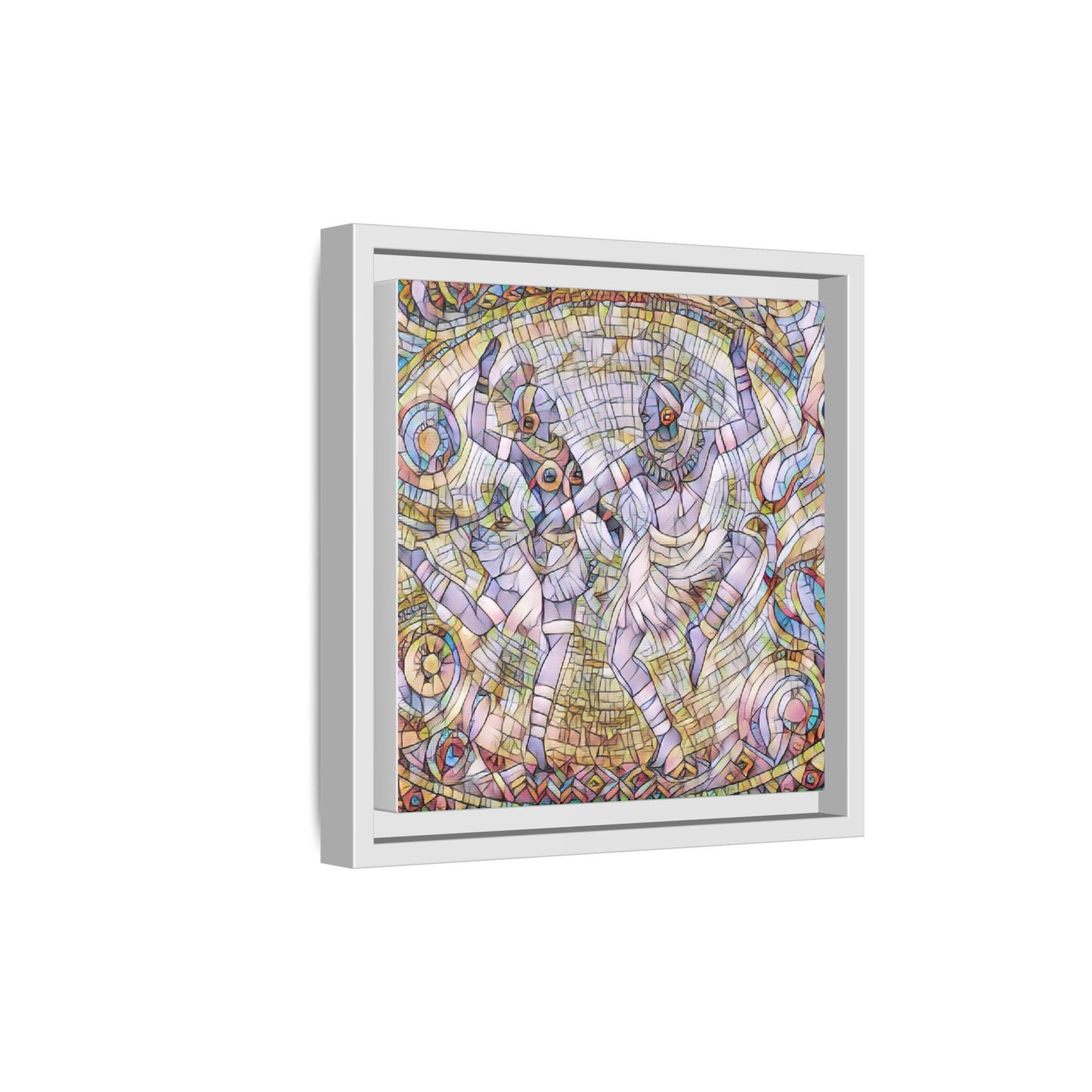 Abstract Dancers Matte Framed Canvas Wall Art — Multi‑Color Stained Glass Style