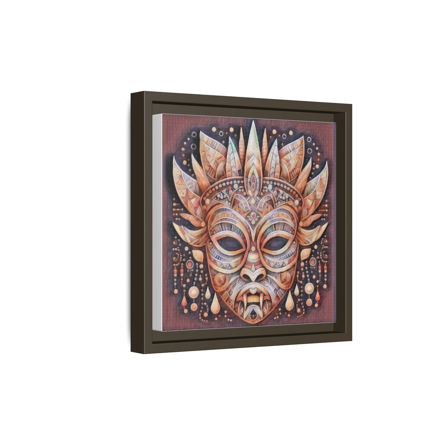 Tribal Sun Mask Framed Canvas Art — Boho Ethnic Wall Decor