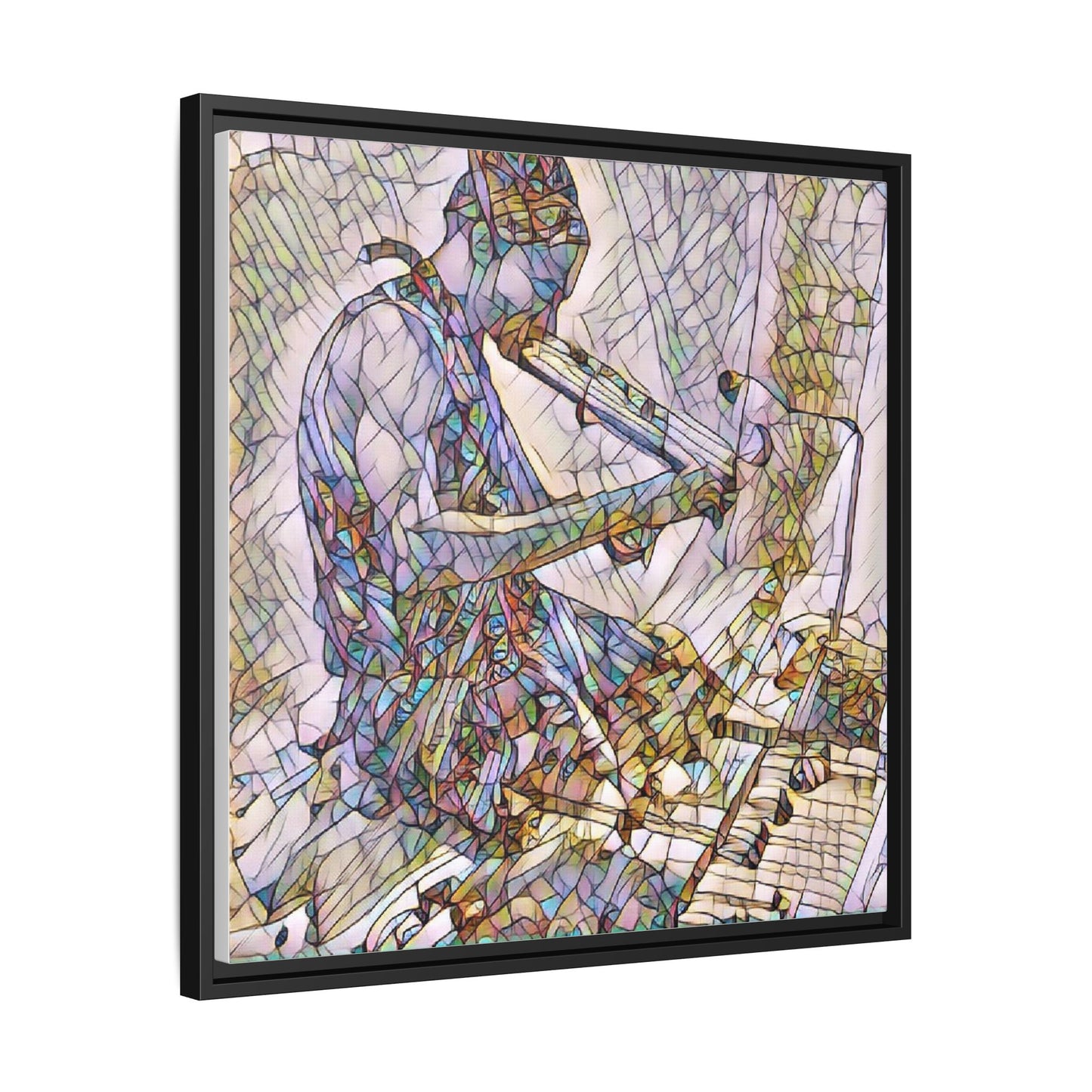 Abstract Violinist Matte Framed Canvas – Colorful Musical Art Print