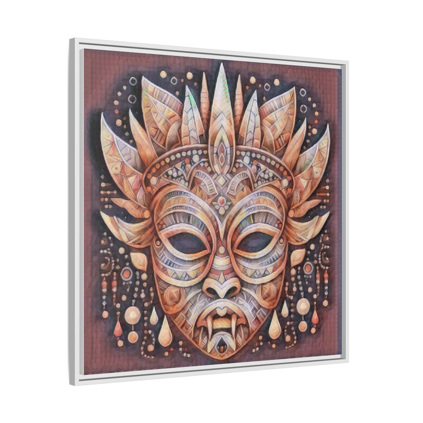 Tribal Sun Mask Framed Canvas Art — Boho Ethnic Wall Decor