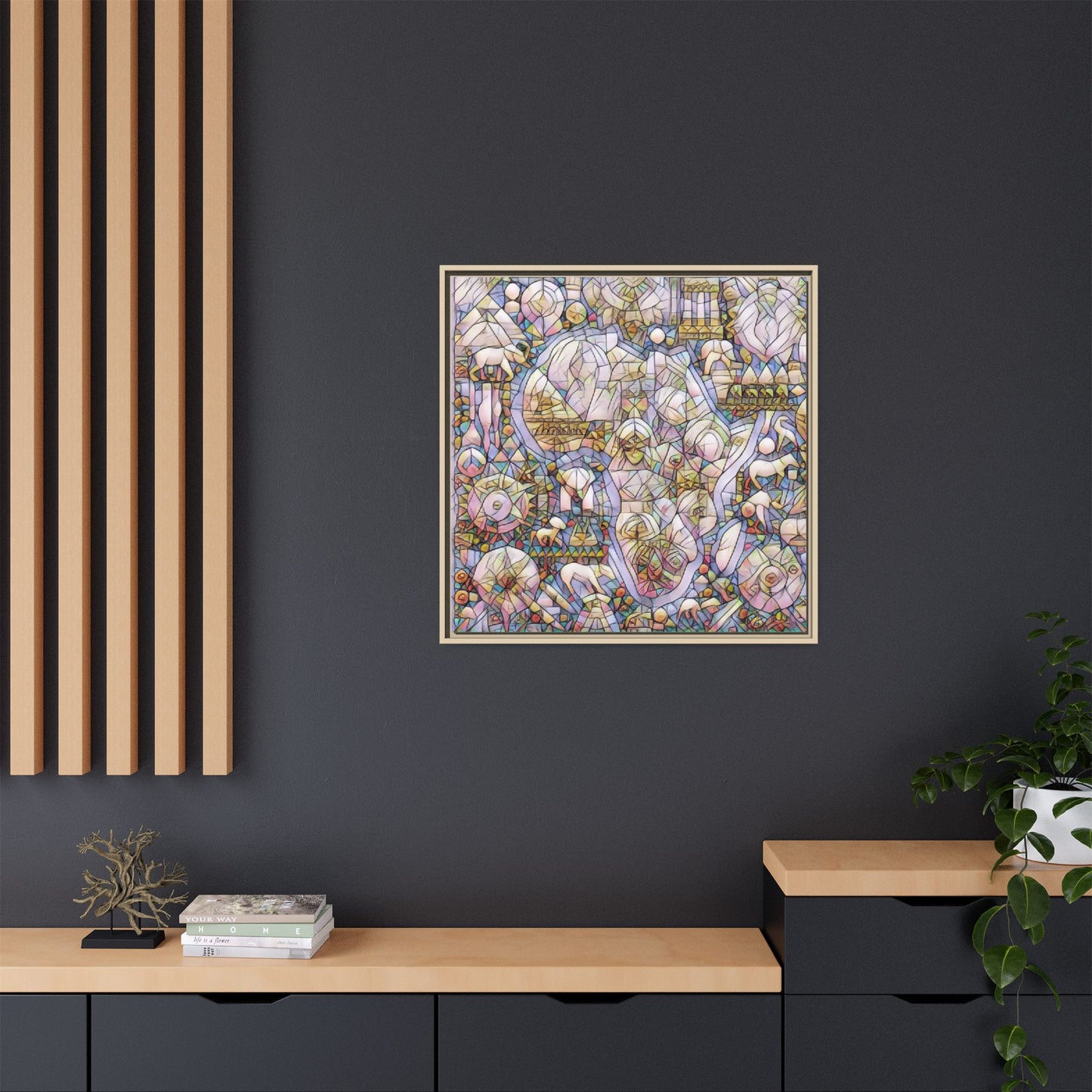 Abstract Stained-Glass Style Framed Canvas Print