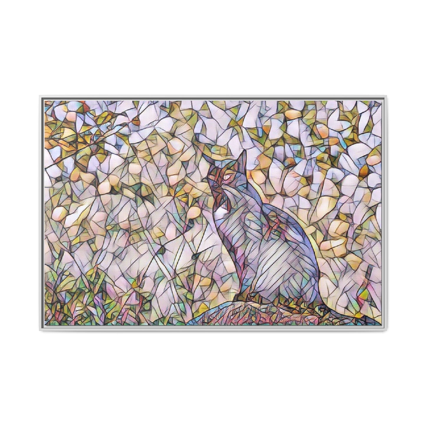 Framed Canvas Art - Stained Glass Heron Nature Print