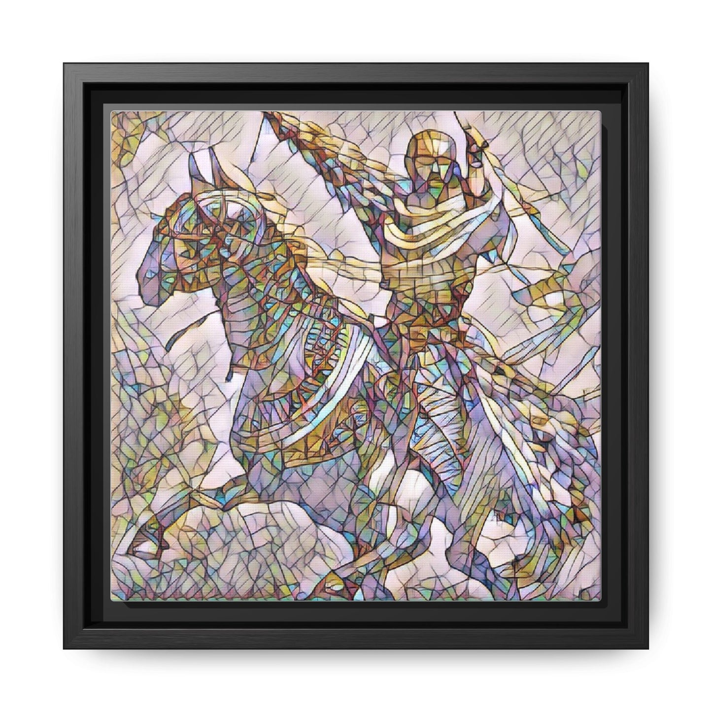 Framed Matte Canvas Print — Stained Glass Knight on Horse Artwork