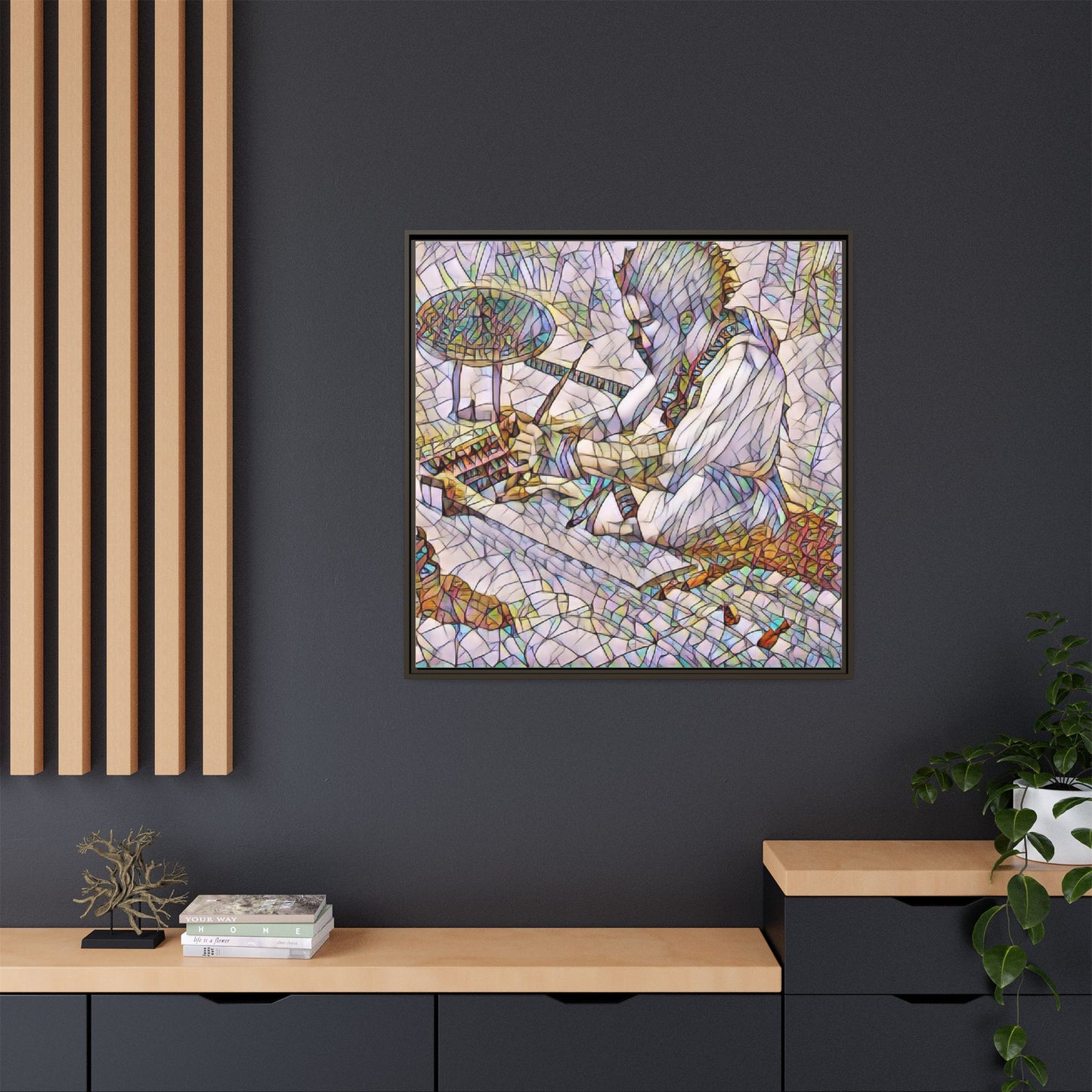 Framed Matte Canvas — Abstract Drummer Mosaic Wall Art