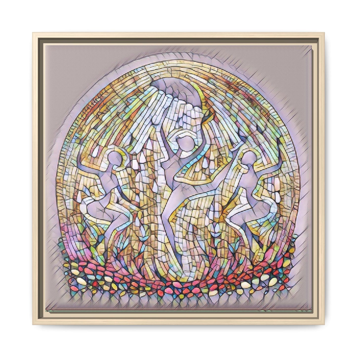 Framed Canvas Art - Stained Glass Dance Trio (Matte Multi-Color)