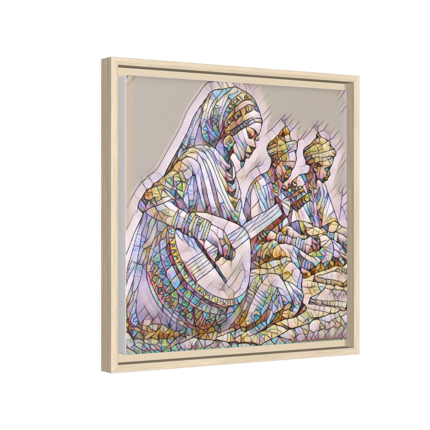 Framed Matte Canvas: Colorful Moroccan Musicians Wall Art