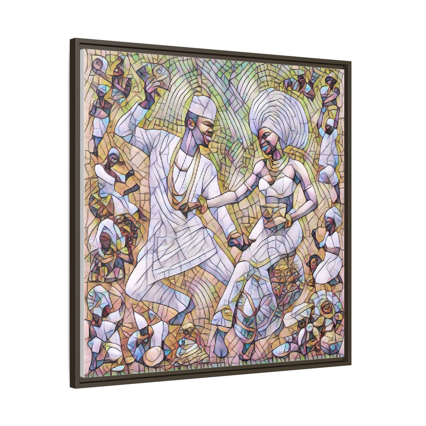 Afrobeat Celebration Matte Framed Canvas — Vibrant Dancers Wall Art