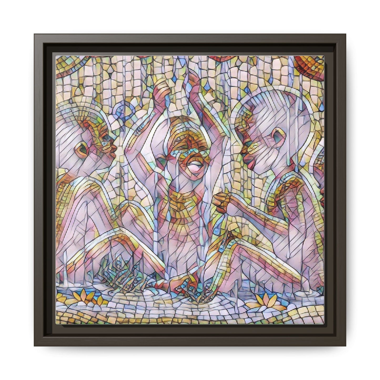 Framed Matte Canvas Art — Mosaic Children Playing (Multicolor)
