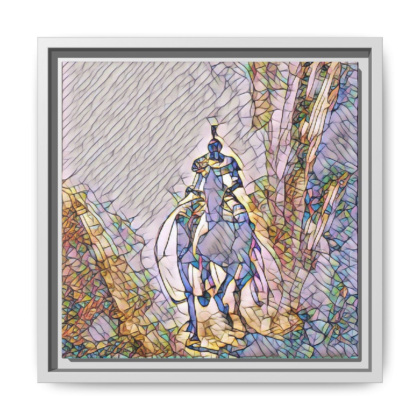 Stained-Glass Knight Matte Framed Canvas Wall Art