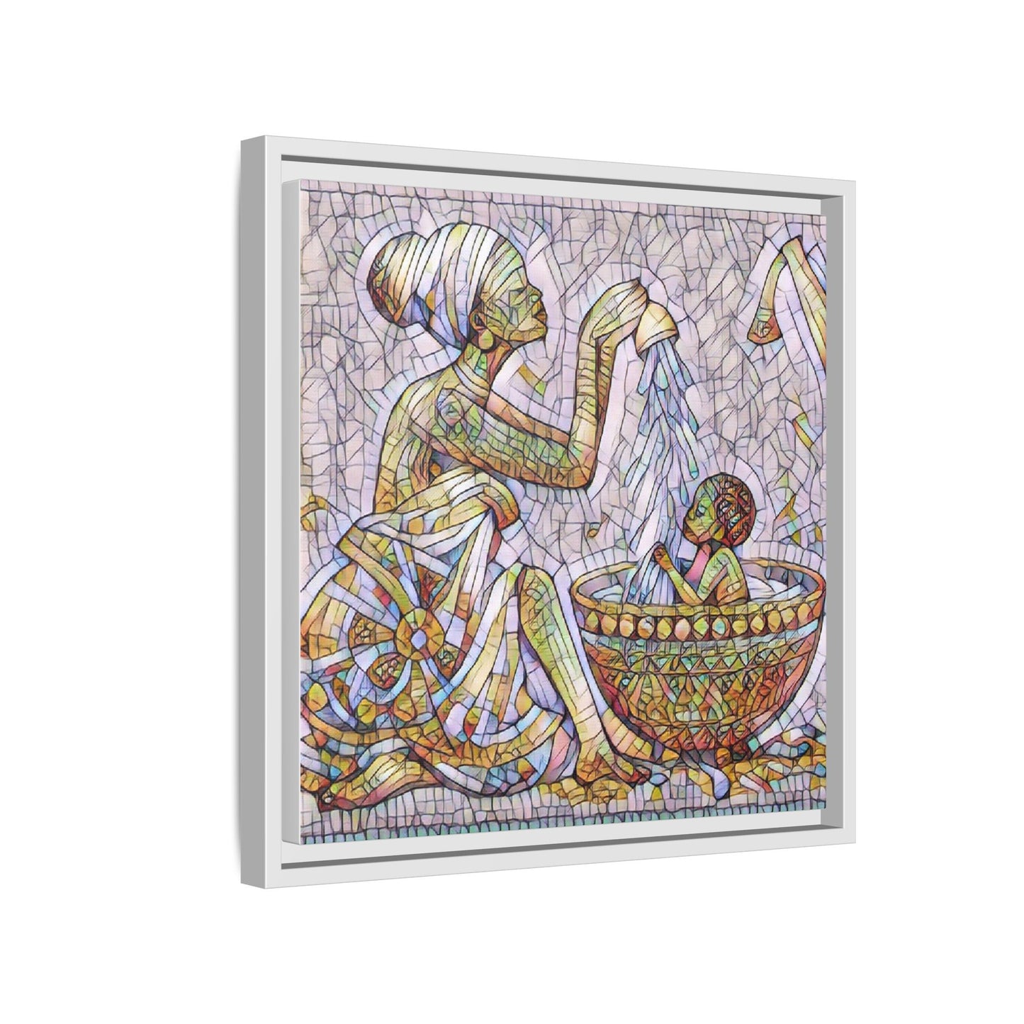 African Mother and Child Mosaic Matte Canvas (Framed)