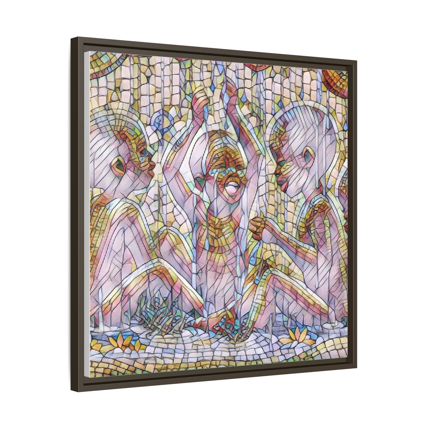 Framed Matte Canvas Art — Mosaic Children Playing (Multicolor)