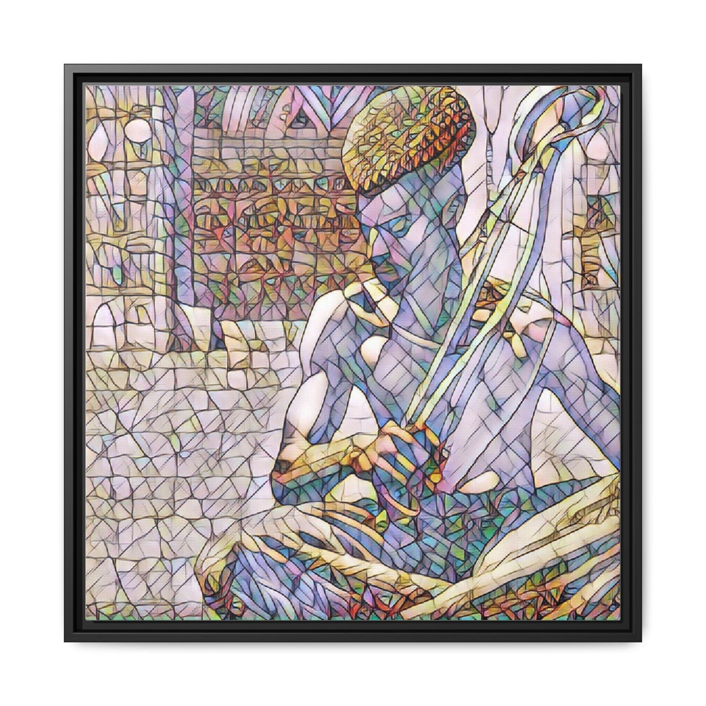 Framed Matte Canvas Art – Stained-Glass Style Musician Print