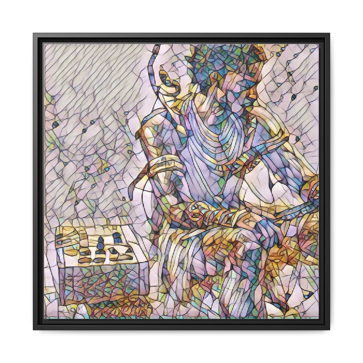 Framed Matte Canvas Art — Abstract Stained-Glass Chess Player