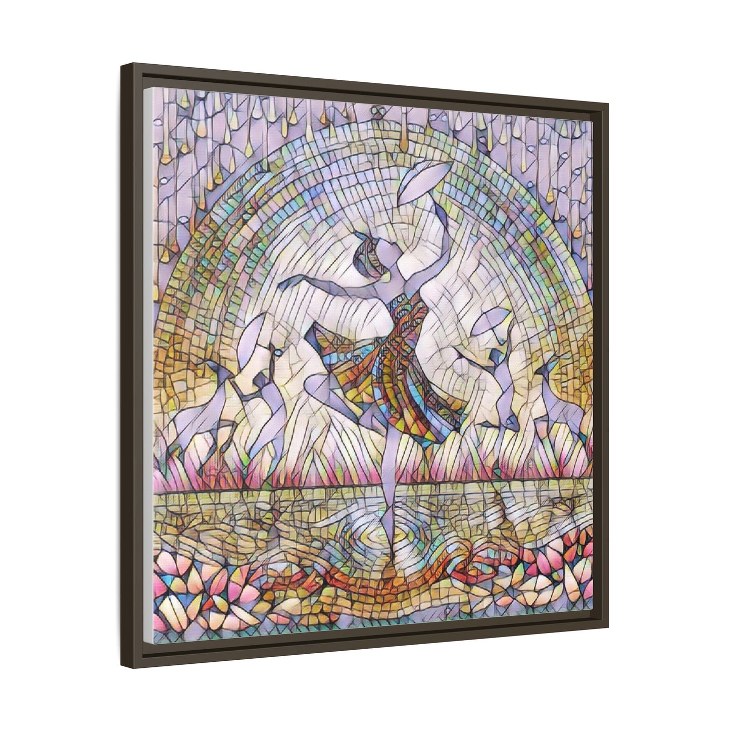 Stained Glass Ballerina Framed Canvas Art — Dancer Mosaic Wall Decor