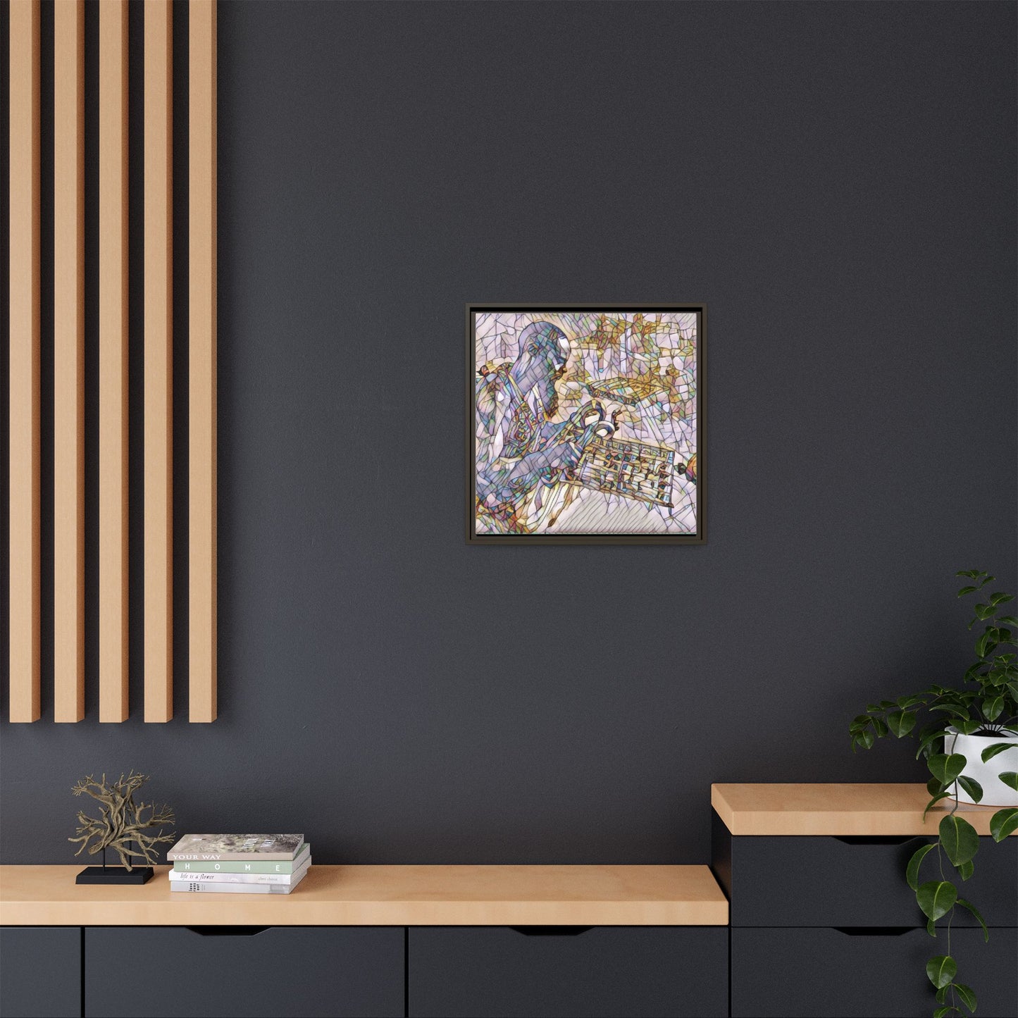 Framed Matte Canvas Art – Abstract Musician with Keyboard (Multi-Color)