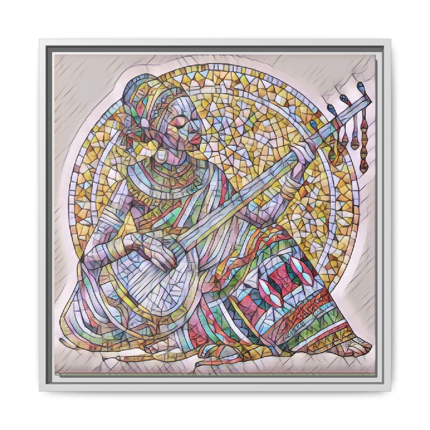 Framed Canvas Art - Colorful Mosaic Musician Wall Decor