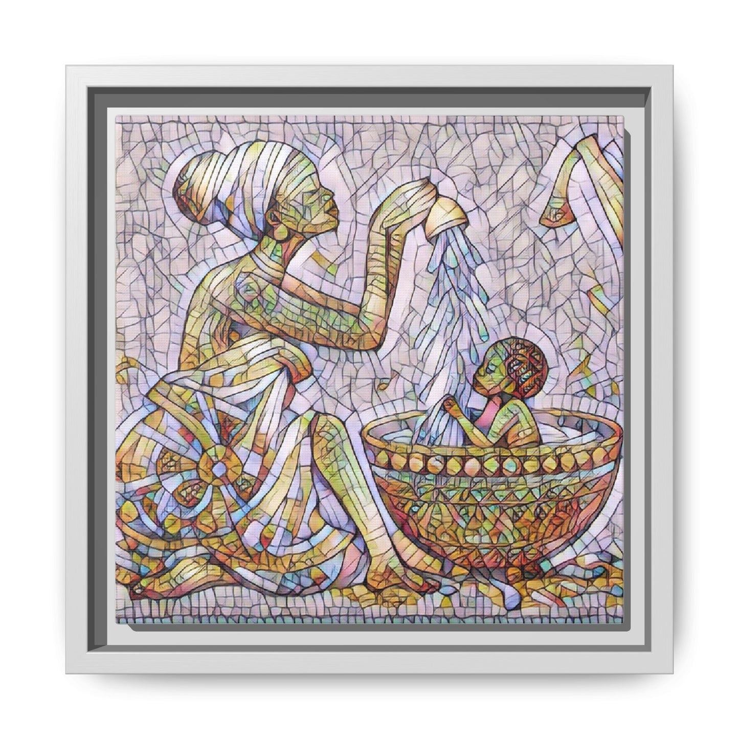 African Mother and Child Mosaic Matte Canvas (Framed)