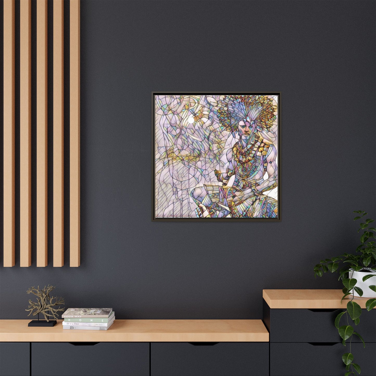 Framed Matte Canvas Art — Colorful Tribal Warrior Illustration