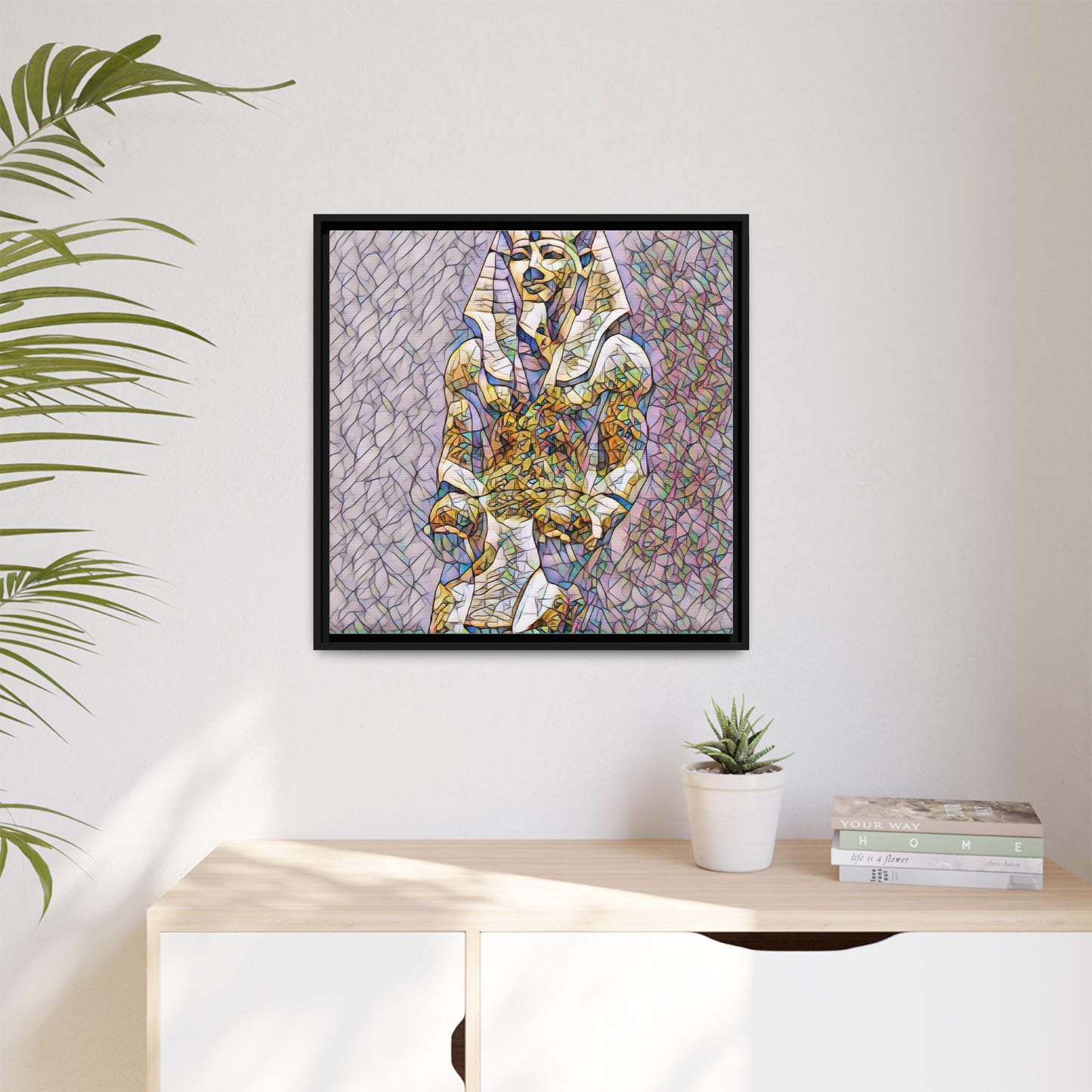 Framed Abstract Pharaoh Matte Canvas Wall Art — Multicolor Egyptian Statue Print