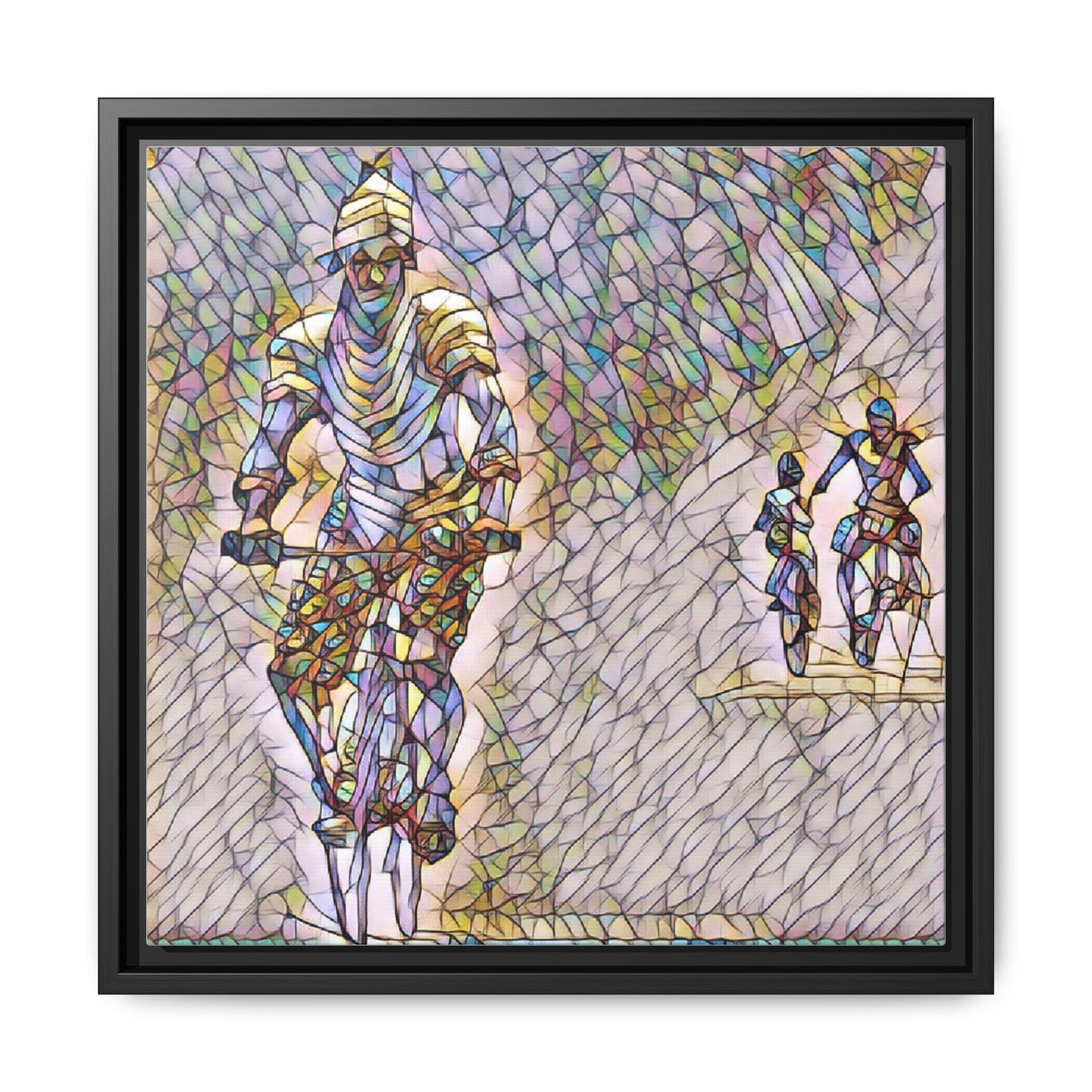 Cyclists Mosaic Matte Canvas Framed Wall Art