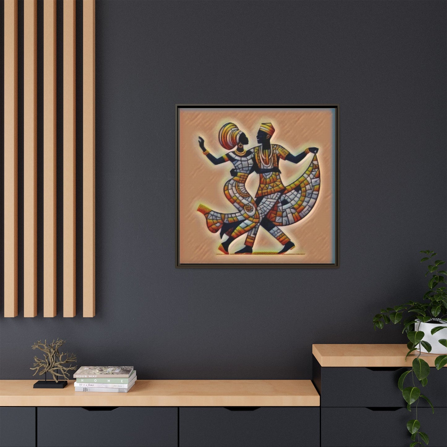Framed African Dance Mosaic Art Print — Matte Canvas Wall Decor